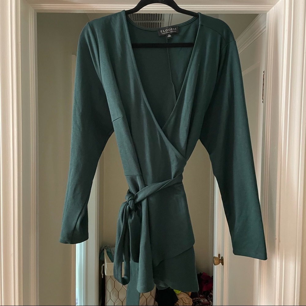 Eloquii Green Wrap Peplum Top